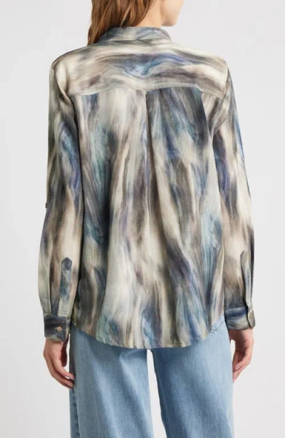 Apny Abstract Print Roll Tab Sleeve Chiffon Button-up Shirt In Multi