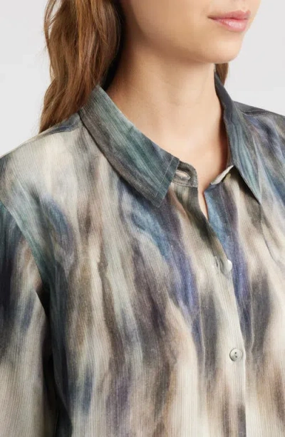 Apny Abstract Print Roll Tab Sleeve Chiffon Button-up Shirt In Multi