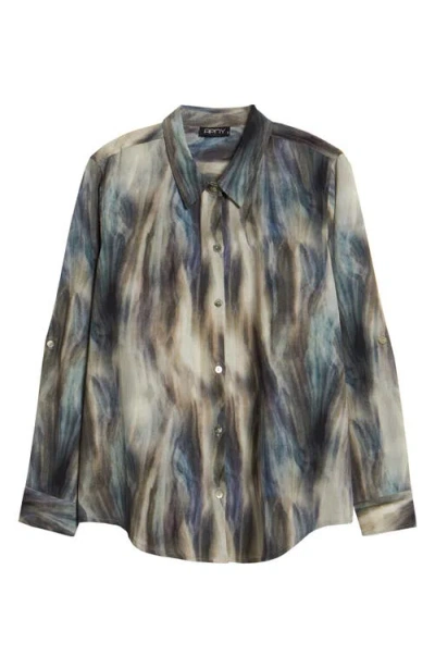 Apny Abstract Print Roll Tab Sleeve Chiffon Button-up Shirt In Multi