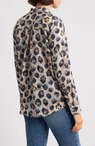 Apny Print Roll Tab Sleeve Chiffon Button-up Shirt In Multi