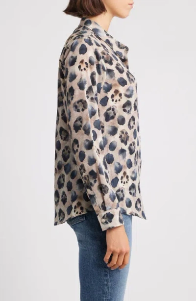 Apny Print Roll Tab Sleeve Chiffon Button-up Shirt In Multi