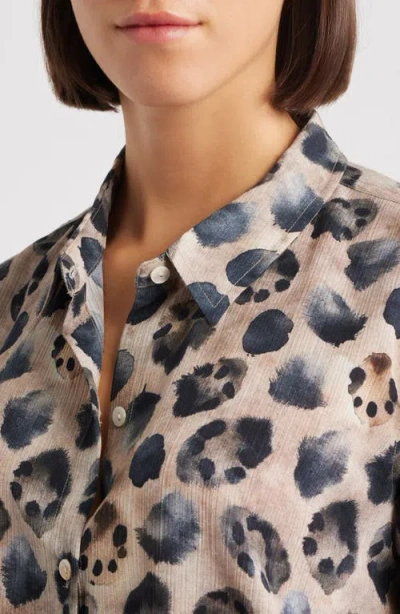 Apny Print Roll Tab Sleeve Chiffon Button-up Shirt In Multi