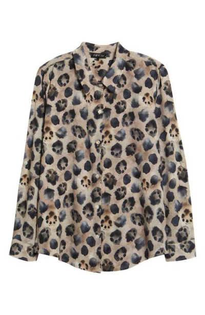 Apny Print Roll Tab Sleeve Chiffon Button-up Shirt In Multi