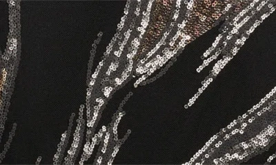 Vince Camuto Sequin Low Back Long Sleeve Gown In Brown