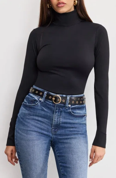 Good American Weightless Scuba Turtleneck Top In Black