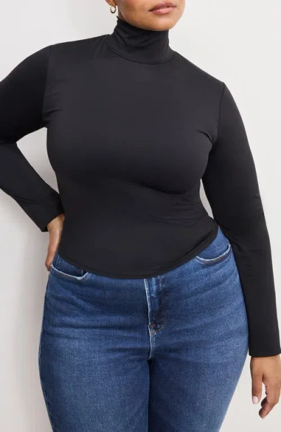 Good American Weightless Scuba Turtleneck Top In Black