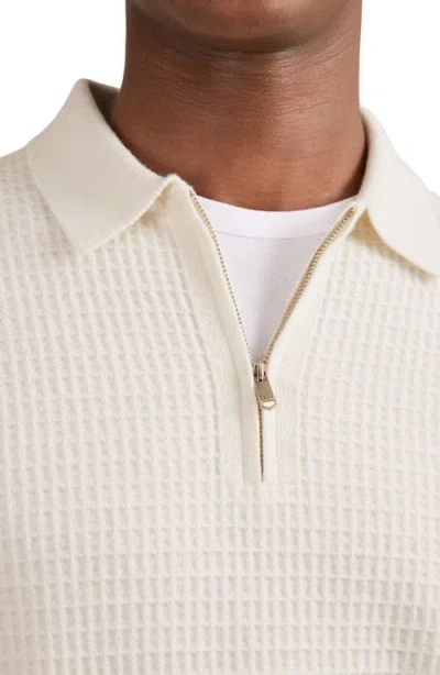 Reiss Hamilton Long Sleeved Half Zip Square Textured Wool Polo Shirt In Neutral