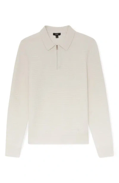 Reiss Hamilton Long Sleeved Half Zip Square Textured Wool Polo Shirt In Neutral