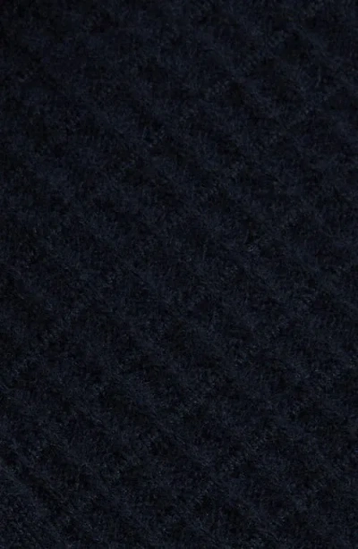 Reiss Hamilton Long Sleeved Half Zip Square Textured Wool Polo Shirt In Blue