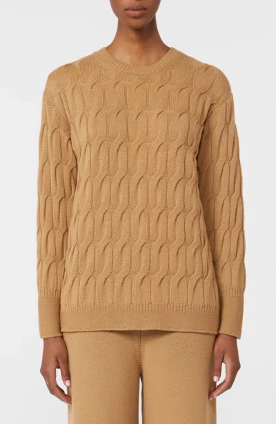 Mm By Max Mara Quid Cable Stitch Virgin Wool Sweater In Brown