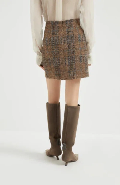 Brunello Cucinelli Mini Skirt With Prince Of Wales Embroidery In Brown
