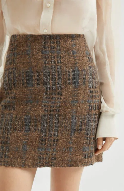Brunello Cucinelli Mini Skirt With Prince Of Wales Embroidery In Brown