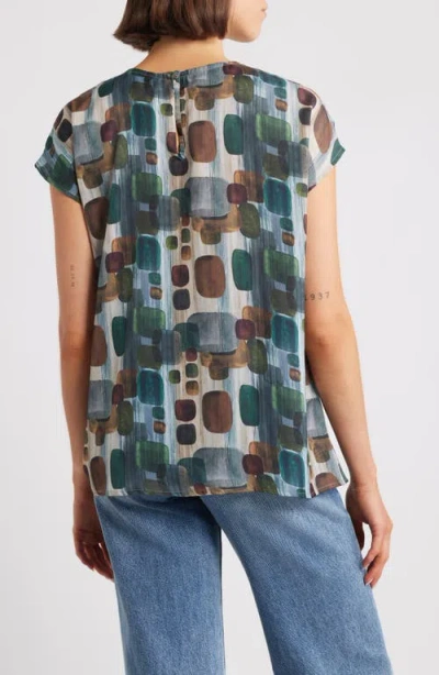 Apny Geometric Print Cap Sleeve Shell In Multi