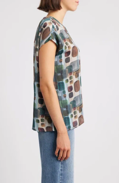 Apny Geometric Print Cap Sleeve Shell In Multi