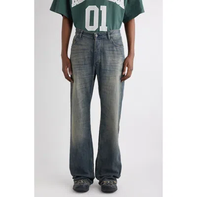 Balenciaga Loose Washed Jeans In Blue/grey/yellow In Gray