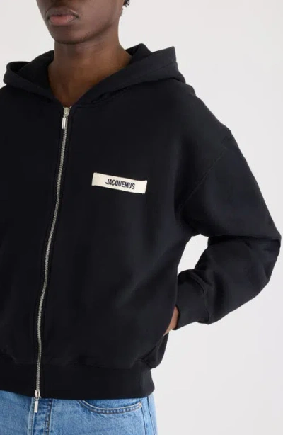 Jacquemus Le Hoodie Zip Gros Hooded Cotton Sweatshirt In Black
