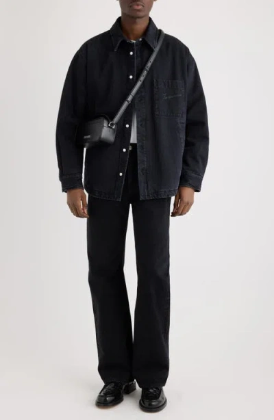 Jacquemus Virgin Wool Long-sleeve Shirt With Embroidered Logo In Black