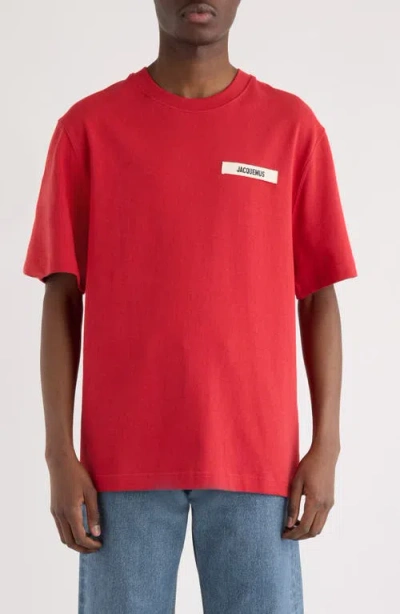 Jacquemus Le T-shirt Gros Grain Red T-shirt With Logo Patch On The Front In Cotton Man