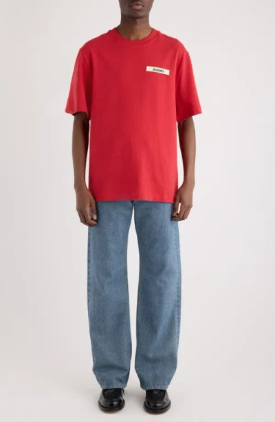 Jacquemus Le T-shirt Gros Grain Red T-shirt With Logo Patch On The Front In Cotton Man