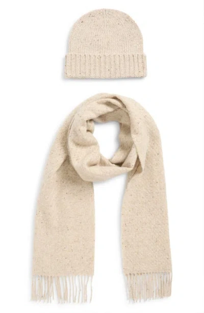 Johnstons Of Elgin Cashmere Scarf & Beanie Set In Neutral