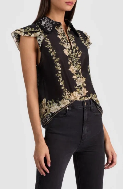 Alice And Olivia Martel Flutter Sleeve Blouse Free Falling In Black