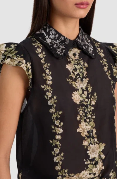 Alice And Olivia Martel Flutter Sleeve Blouse Free Falling In Black