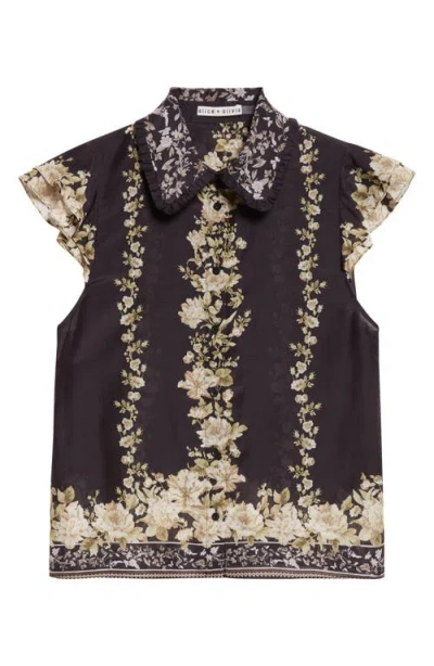 Alice And Olivia Martel Flutter Sleeve Blouse Free Falling In Black