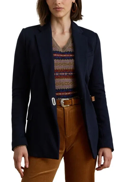 Ralph Lauren Lauren  Herringbone Jacquard Buckle Blazer In Blue
