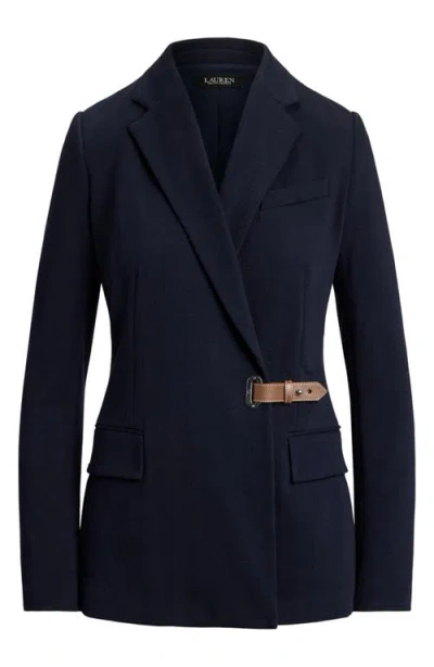 Ralph Lauren Lauren  Herringbone Jacquard Buckle Blazer In Blue