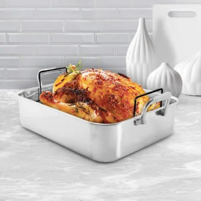Chantal Stainless Steel Roaster With Nonstick Roasting Rack, 15.5" X 12" X 4" In Silver