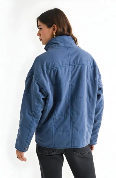 Modenaire Quilted Zip-up Jacket With Stand Collar And Square Stitch In Blue