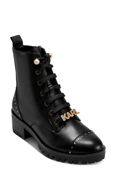 Karl Lagerfeld Prue Lace-up Combat Booties In Black