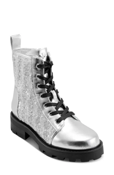 Karl Lagerfeld Women's Marlee Sequin Combat Boots In Silver