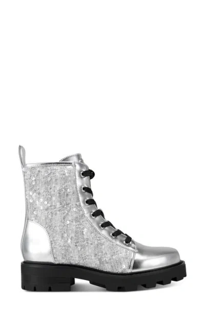 Karl Lagerfeld Women's Marlee Sequin Combat Boots In Silver