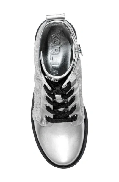 Karl Lagerfeld Women's Marlee Sequin Combat Boots In Silver