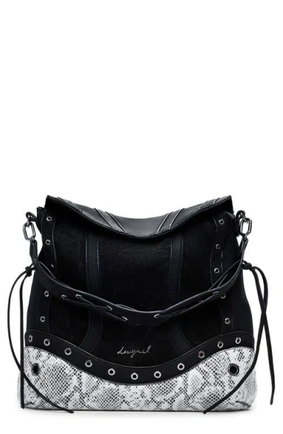 Desigual Medium Convertible Snakeskin Print Backpack In Black