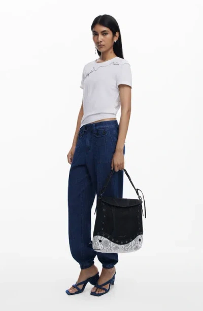 Desigual Medium Convertible Snakeskin Print Backpack In Black