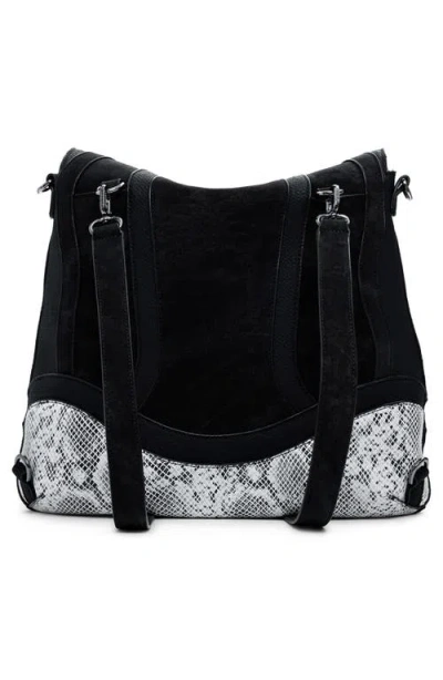 Desigual Medium Convertible Snakeskin Print Backpack In Black
