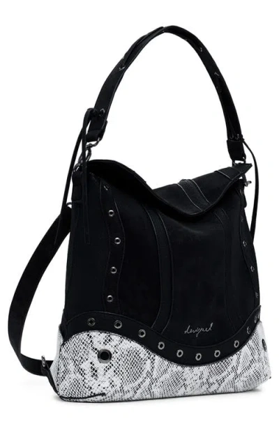 Desigual Medium Convertible Snakeskin Print Backpack In Black