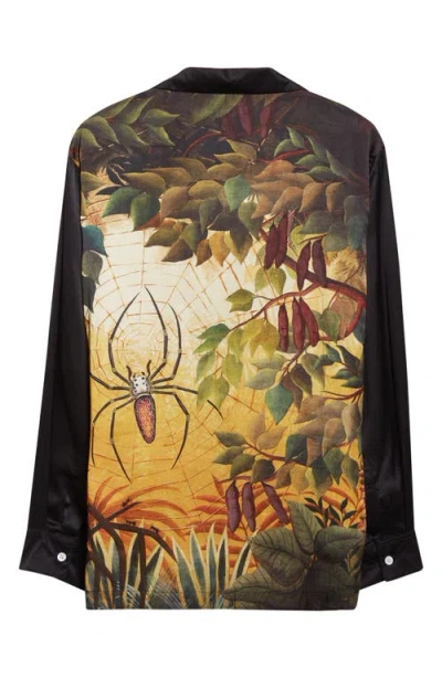 Endless Joy Spiderweb Silk Satin Button-up Shirt In Black