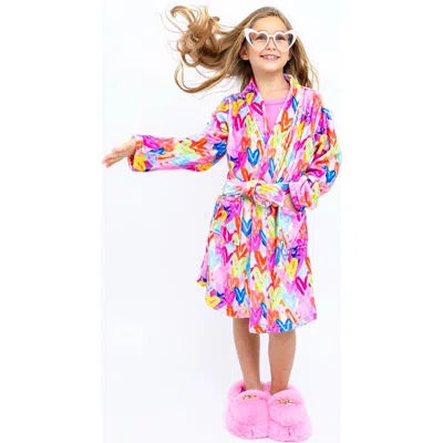 Preppy Goose Plush Graffiti Hearts Loungewear Robe In Multi