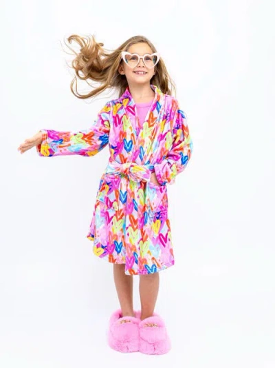 Preppy Goose Plush Graffiti Hearts Loungewear Robe In Multi