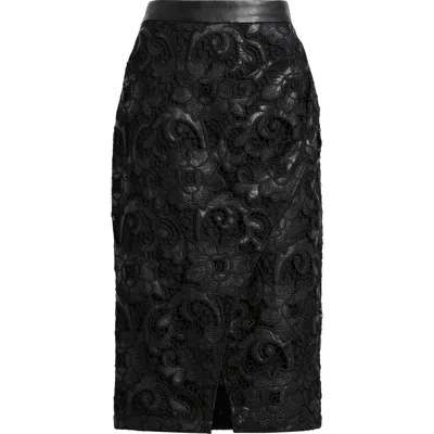 Elie Tahari The Vivienne Wrap-front Lace Midi Skirt In Black