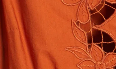 Love The Label Elizabeth Openwork Lace Short Sleeve Button-up Shirt In Brown