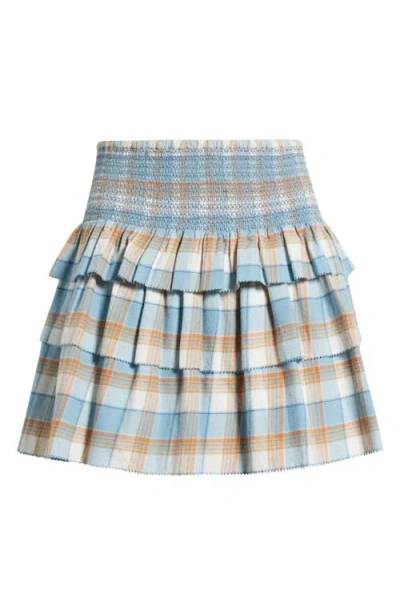 Love The Label Vera Smocked Tiered Cotton Miniskirt In Blue