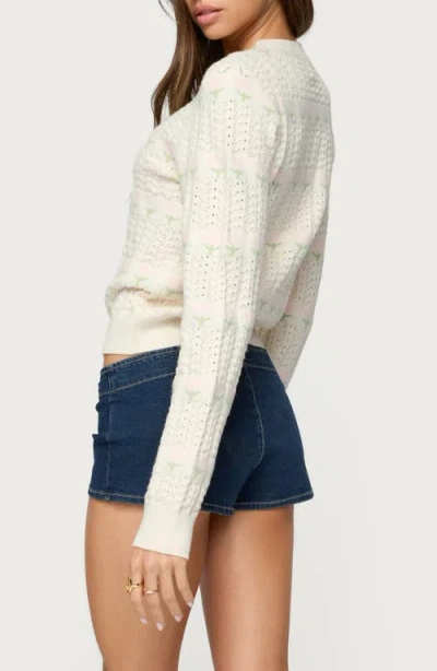 Edikted Emerie Floral Pointelle Stitch Sweater In White