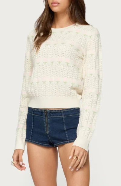 Edikted Emerie Floral Pointelle Stitch Sweater In White
