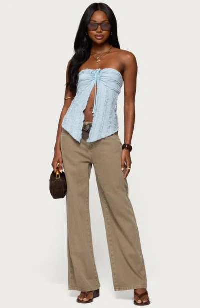 Edikted Textured Ruffle Split Front Strapless Top In Multi