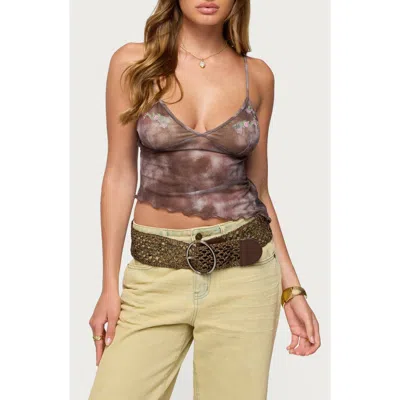 Edikted Embroidered Print Mesh Camisole In Multi