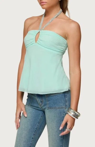 Edikted Sequin Keyhole Chiffon Halter Top In Blue